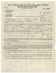 Lot of 2 Moe Howard Signed Contracts From 1958: 1pp. Regarding Merchandising Rights, & 2pp. (1 Sheet) AGVA Contract Signed ''The 3 Stooges / By Moe Howard (owner)'' -- 8.5'' x 11'', Very Good